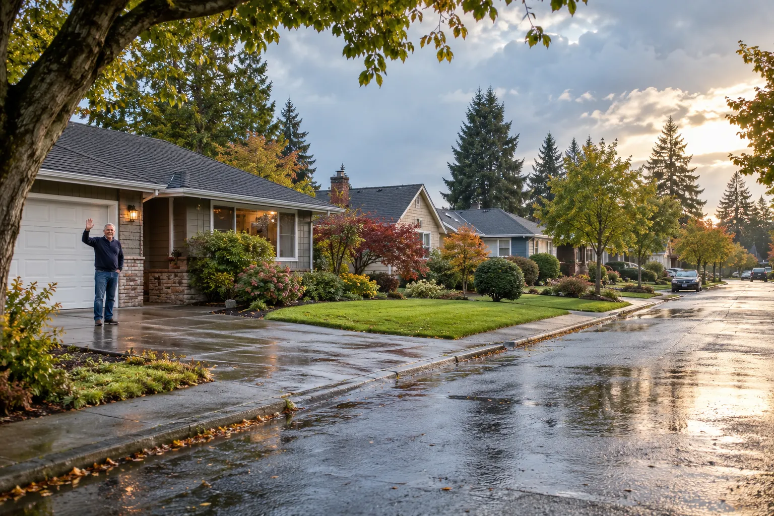Houses with shingle roofs on a quiet street in Freeburg